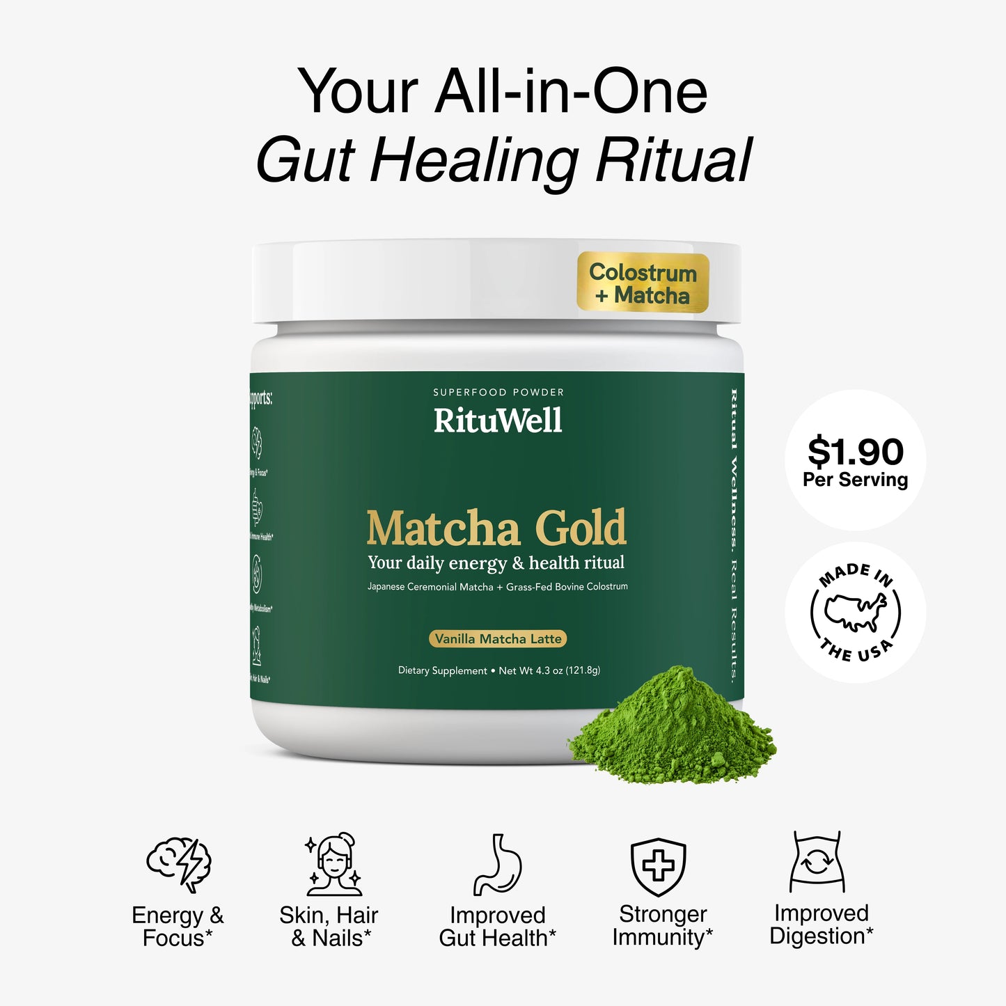Matcha Gold® - Matcha + Colostrum Gut Healing Superfood Powder